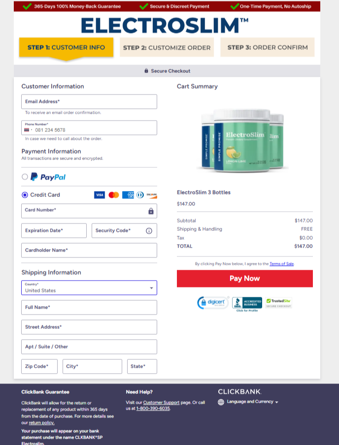 ElectroSlim Official Website Secure Order Page